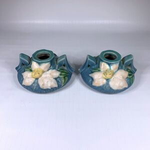 Vintage Roseville Pottery Candle Holders Clematis Shabby Decor Cottagecore